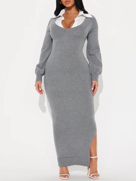 Fashion Nova Dresses & Skirts - Fashion Nova Bailey Collared Sweater Maxi Dress Medium NWT Office Siren